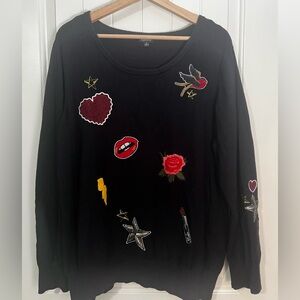 Black Torrid Embellished Patch Pullover Sweater